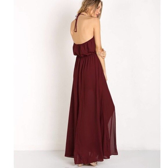 SHOW ME YOUR MUMU | NWOT HEATHER HALTER MERLOT CRISP Maxi Dress Size Small - Picture 4 of 4
